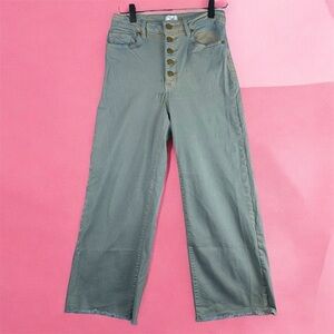 Easel Washed Denim Green Blue Wide Leg Jeans Small High Waist 5 Buttons Cropped
